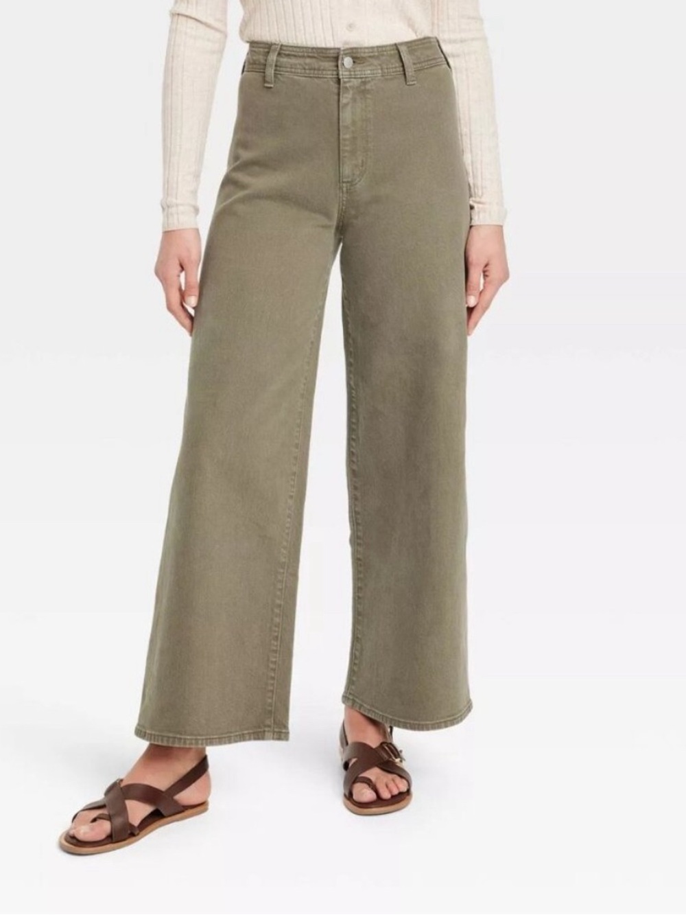 Universal Thread Women’s High-Rise Sailor Wide Leg Ankle Jeans Olive Green Siz 4 - Picture 2 of 4